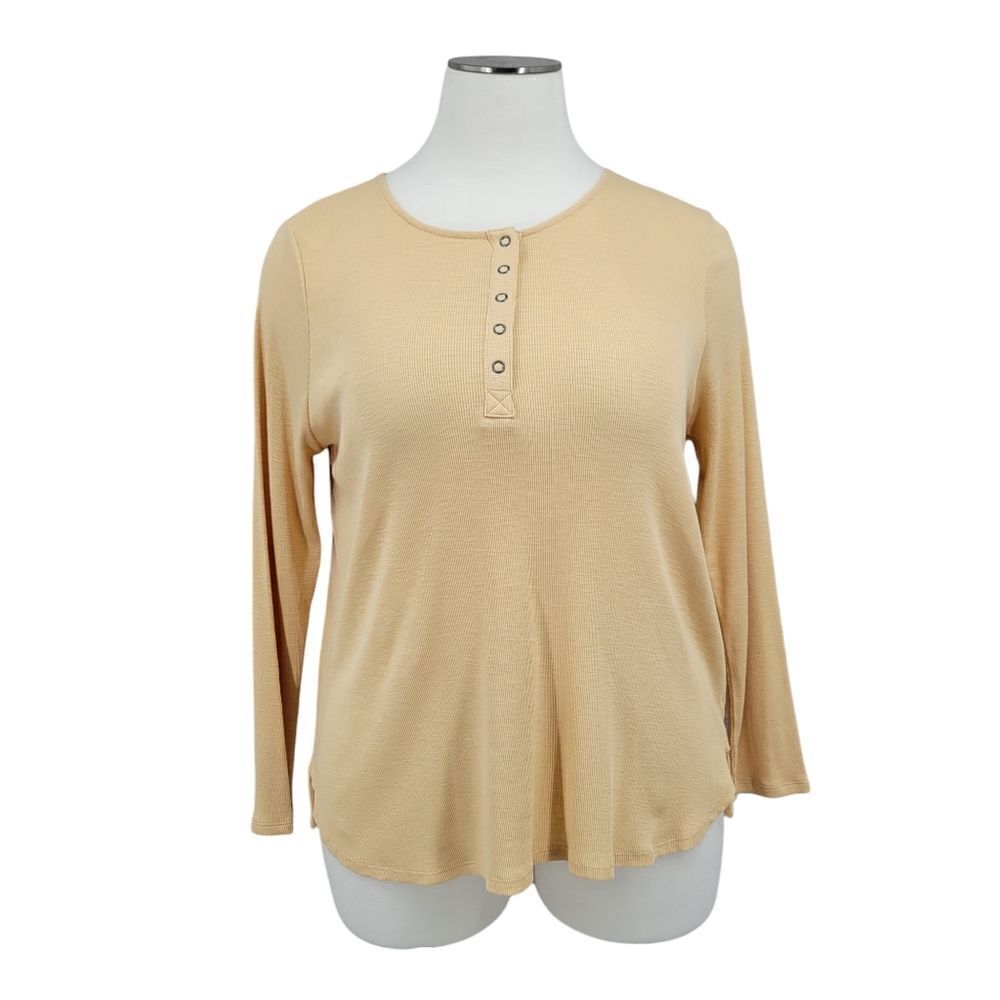 J. Jill Butter Yellow Henley Top Long Sleeve Tee T-shirt Pima Cotton Women's XL